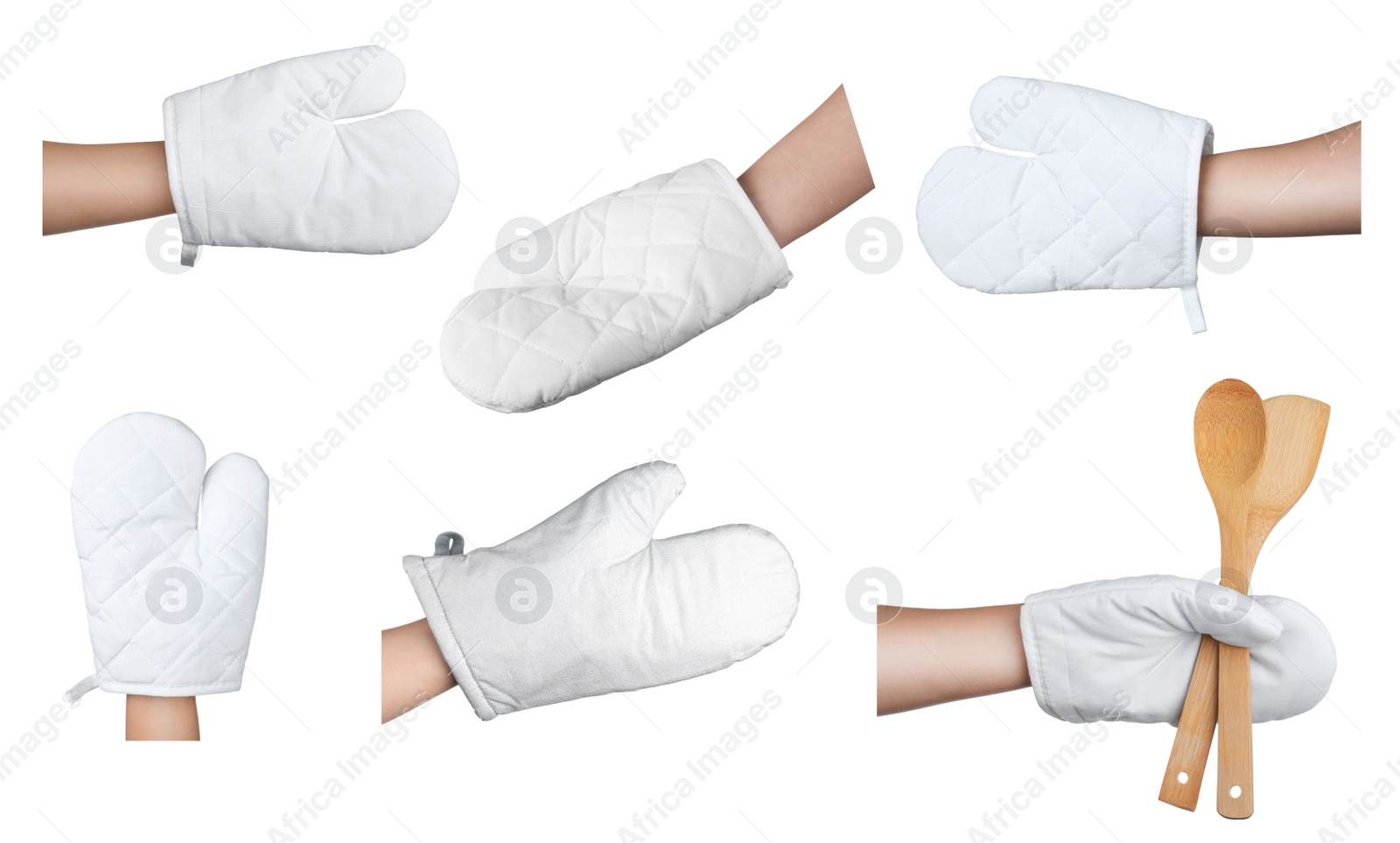 Image of Closeup view of chefs in oven gloves, collage 