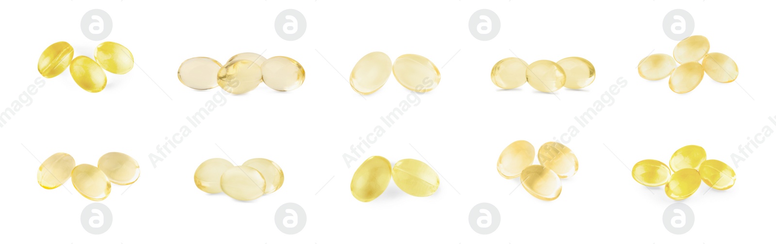 Image of Collage of vitamin pills isolated on white