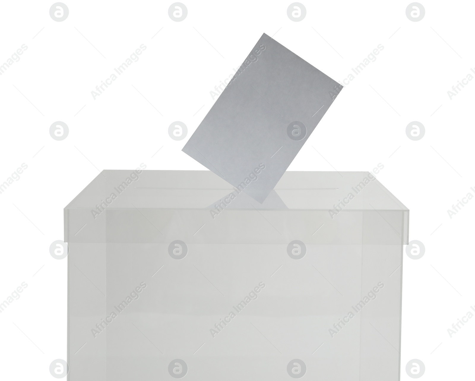 Photo of Ballot box with vote on white background. Election time