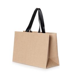 Photo of Paper shopping bag isolated on white. Mock up for design