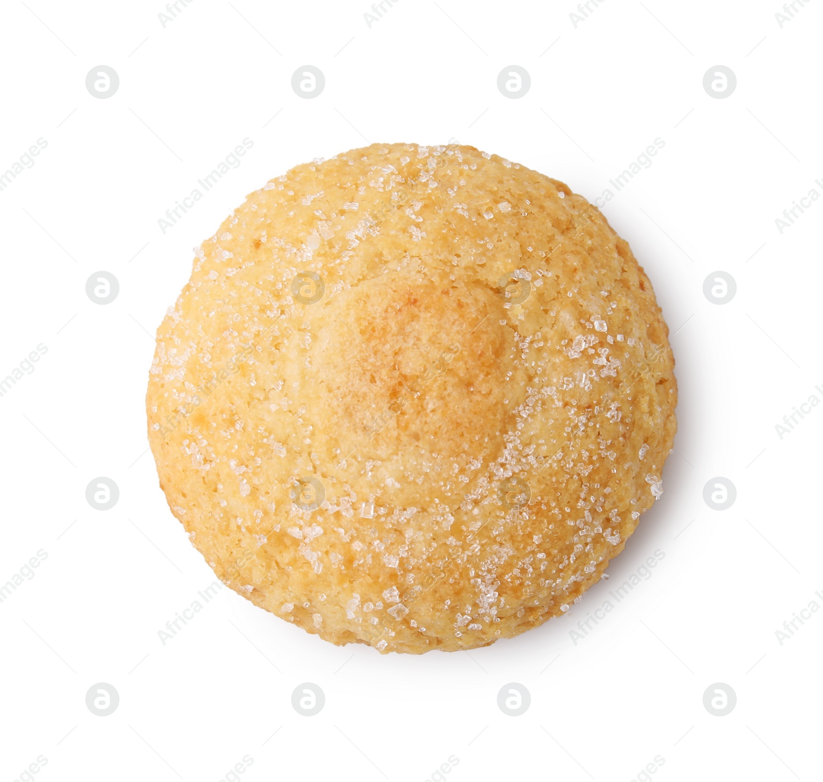 Photo of Tasty sweet sugar cookie isolated on white, top view