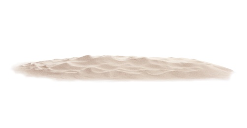 Photo of Pile of dry beach sand on white background