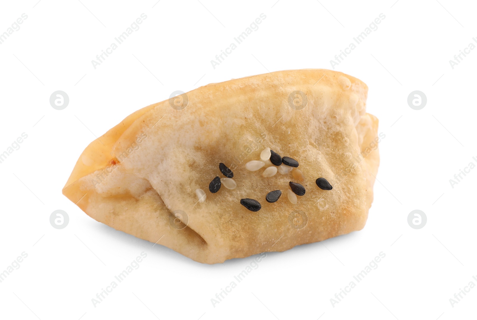 Photo of Delicious gyoza (asian dumpling) with sesame isolated on white