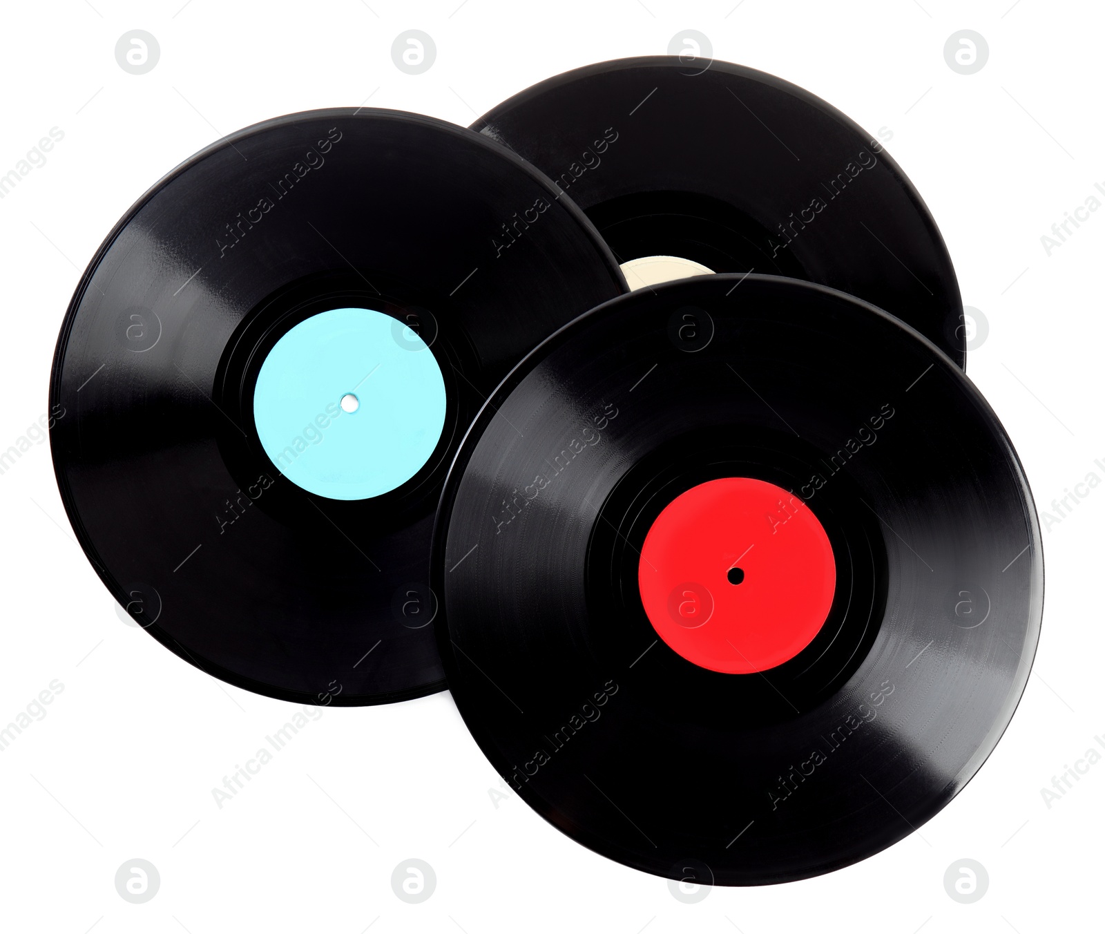 Photo of Black vintage vinyl records on white background