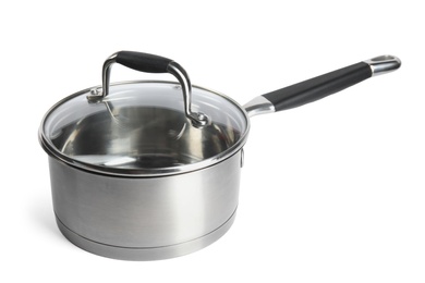 Photo of Sauce pan with lid isolated on white