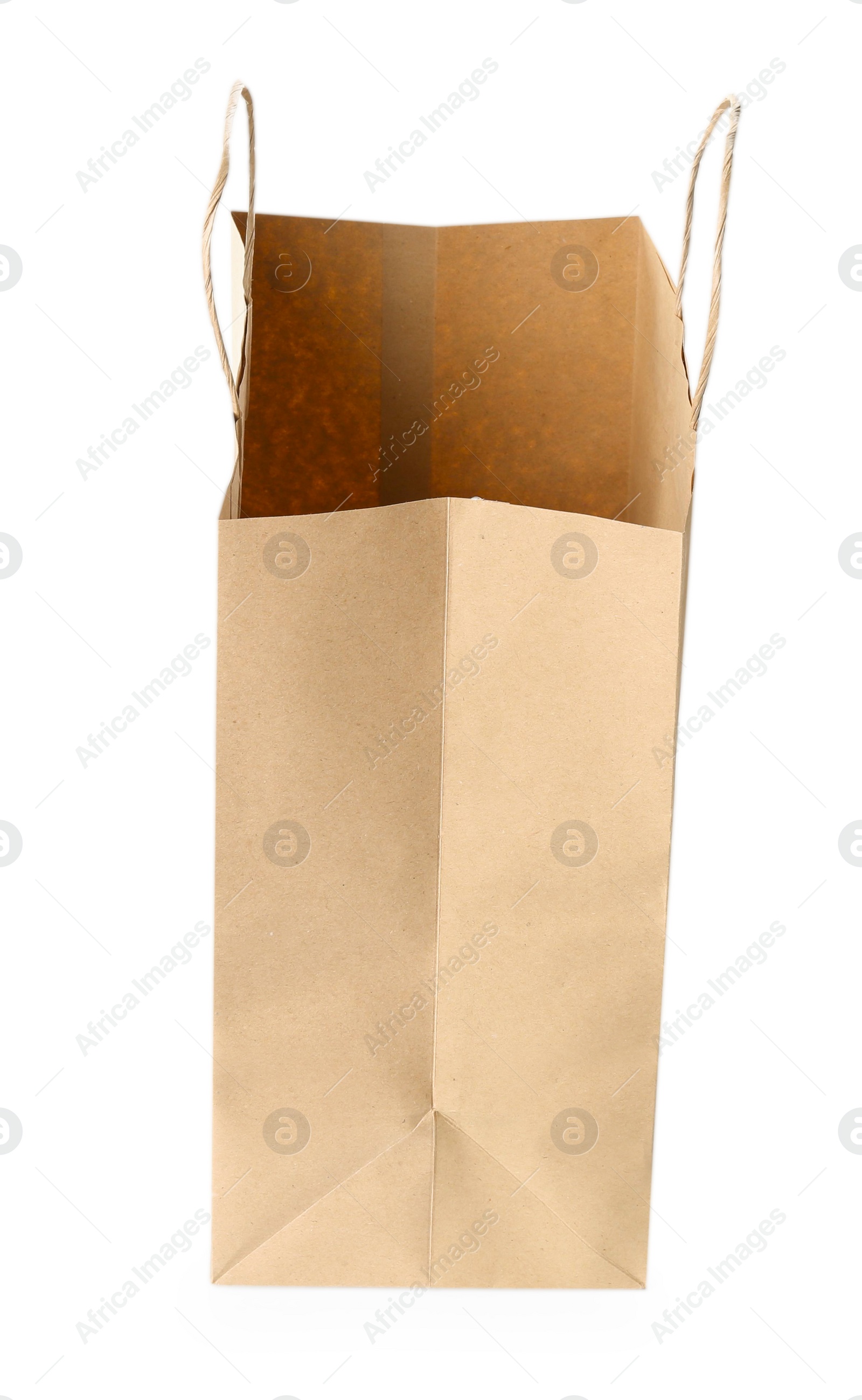 Photo of One kraft paper bag isolated on white. Mockup for design