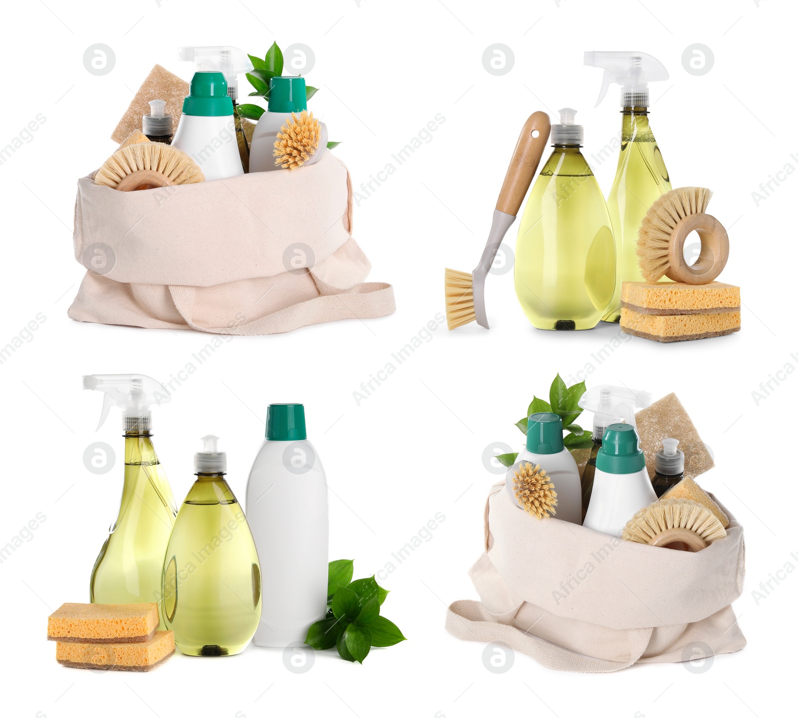 Image of Set of eco-friendly cleaning products isolated on white