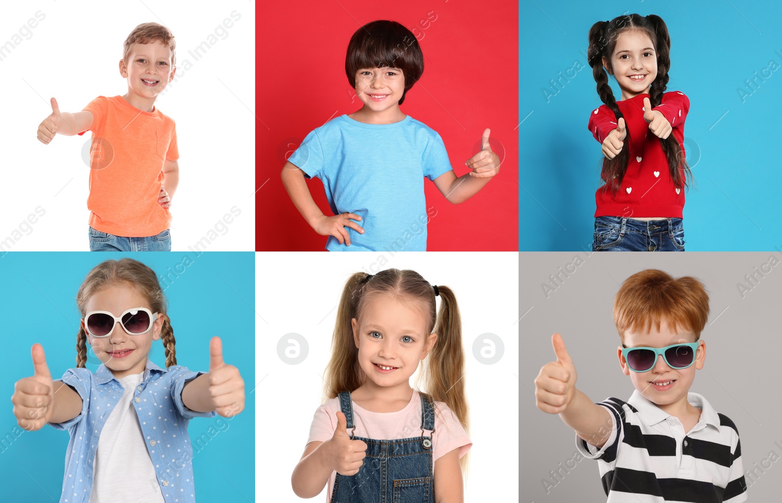 Image of Collage with photos of kids showing thumbs up on different color backgrounds