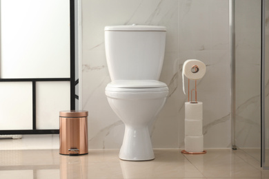 Photo of Interior of modern bathroom with toilet bowl