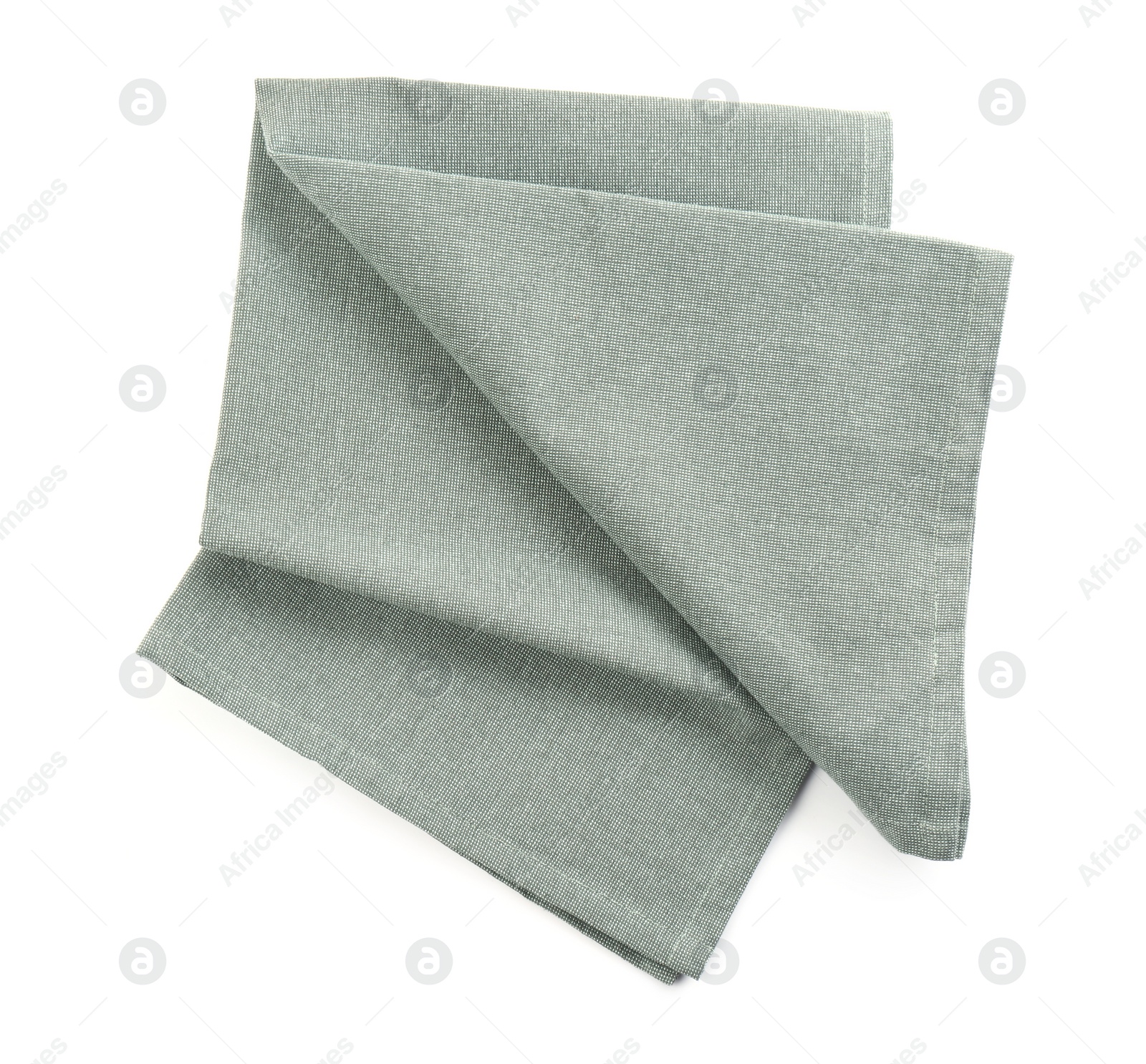 Photo of Light grey towel for kitchen isolated on white, top view