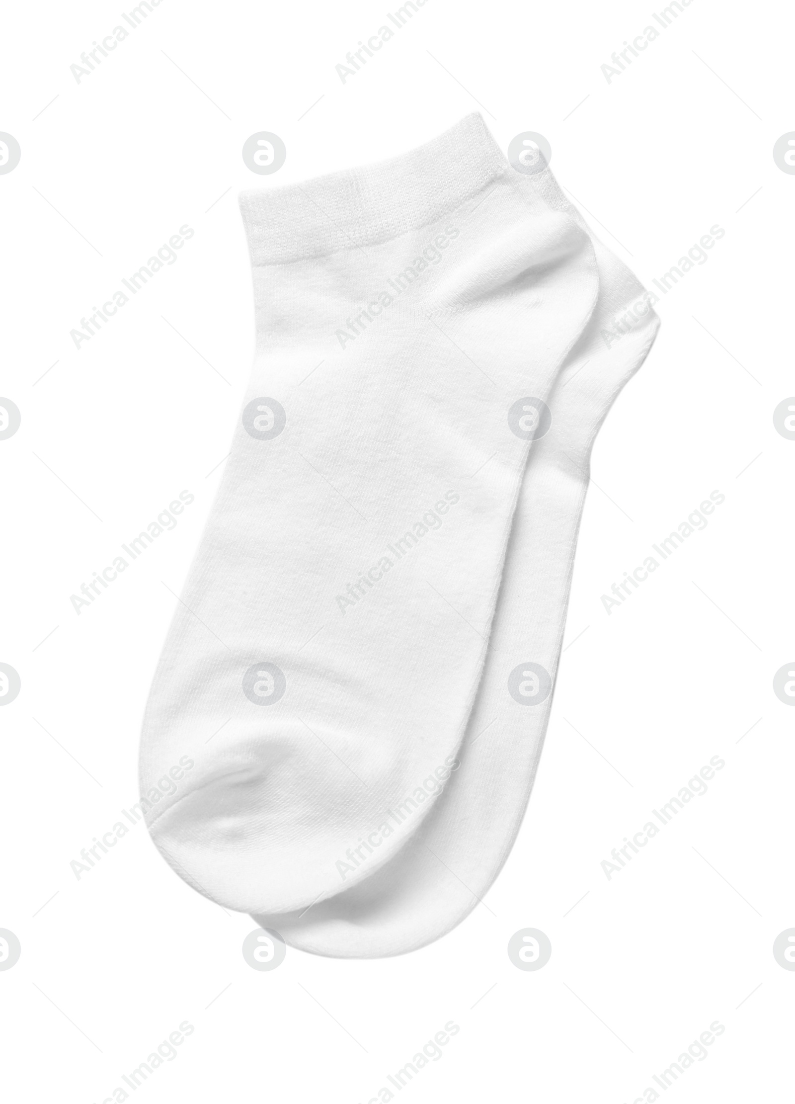 Photo of Pair of socks isolated on white, top view