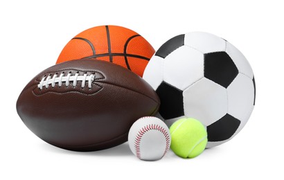 Photo of Set of different sport balls on white background