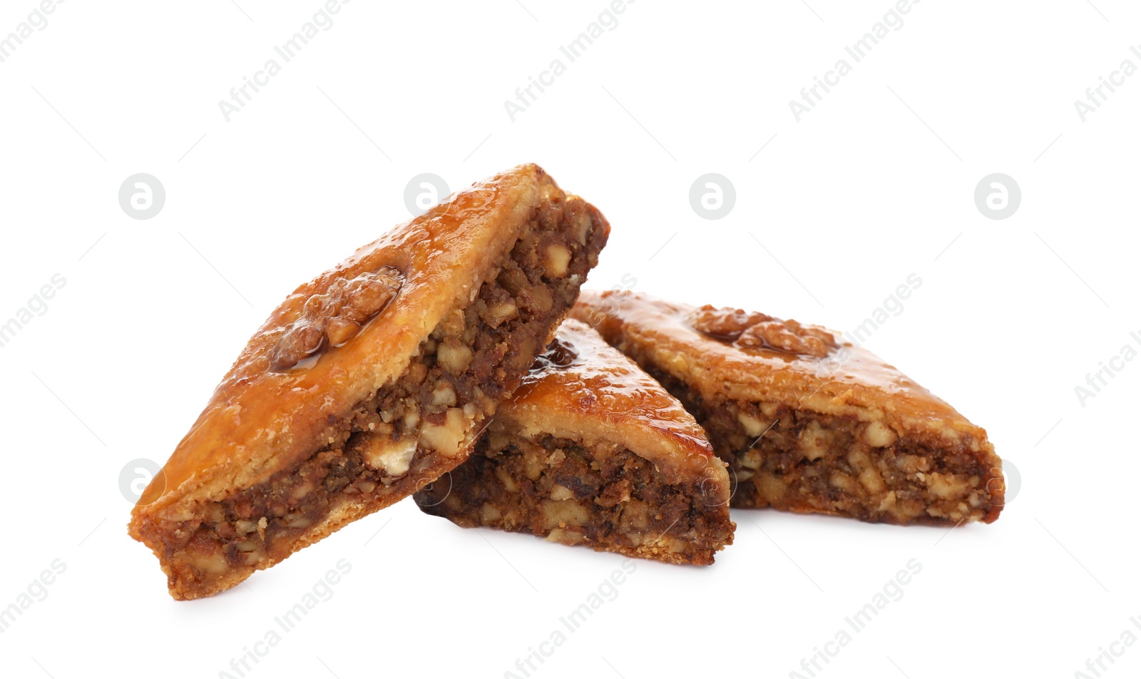 Photo of Delicious turkish baklava on white background. Eastern sweets