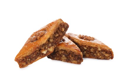 Delicious turkish baklava on white background. Eastern sweets