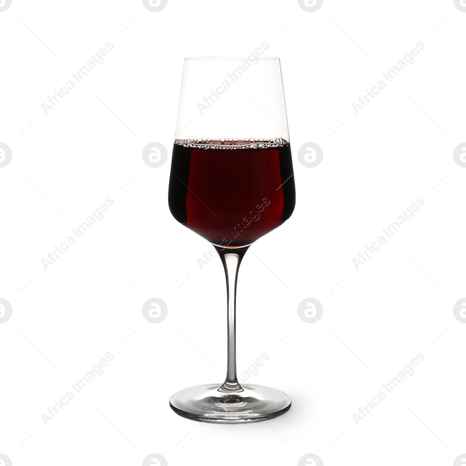 Photo of Glass of delicious expensive red wine on white background