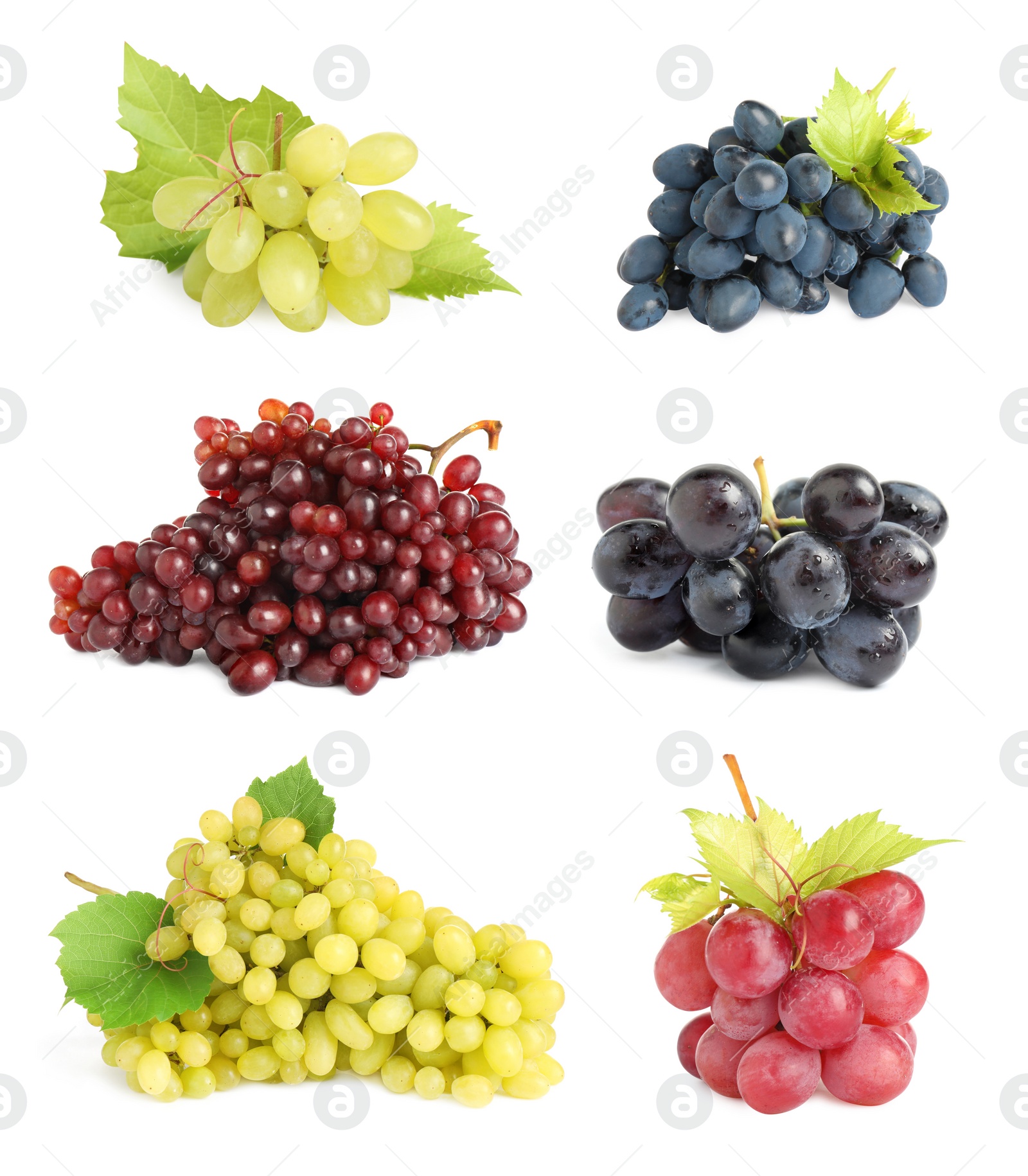 Image of Set of fresh grapes on white background