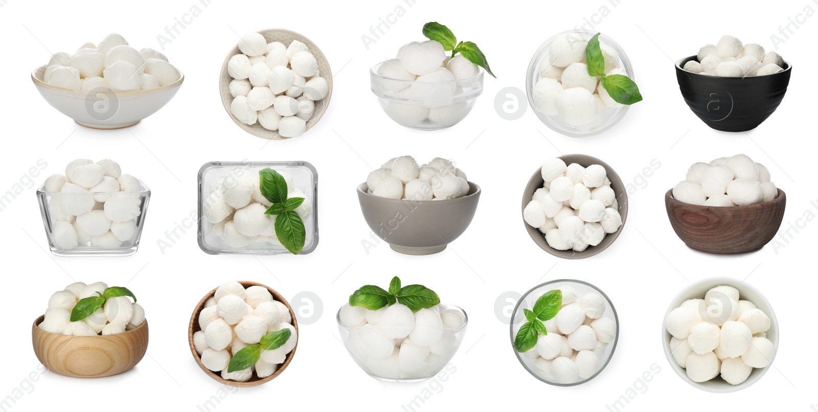 Image of Set with tasty mozzarella on white background. Banner design 