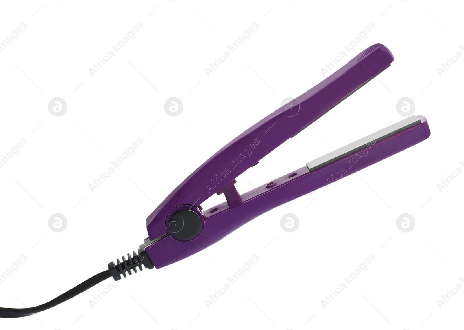 Photo of Modern hair iron for straightening on white background