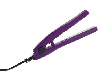 Modern hair iron for straightening on white background