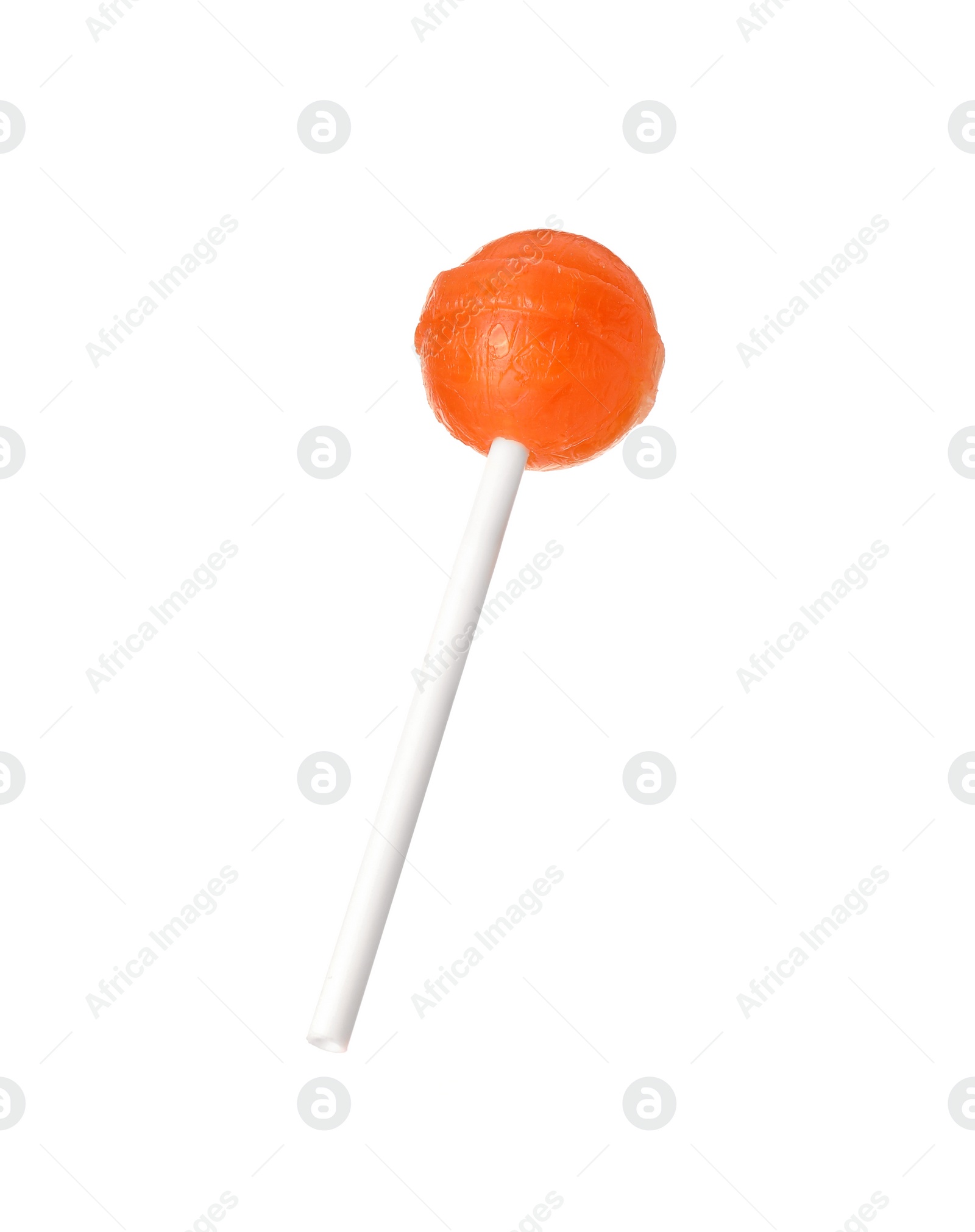 Photo of One sweet orange lollipop isolated on white