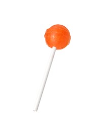 Photo of One sweet orange lollipop isolated on white