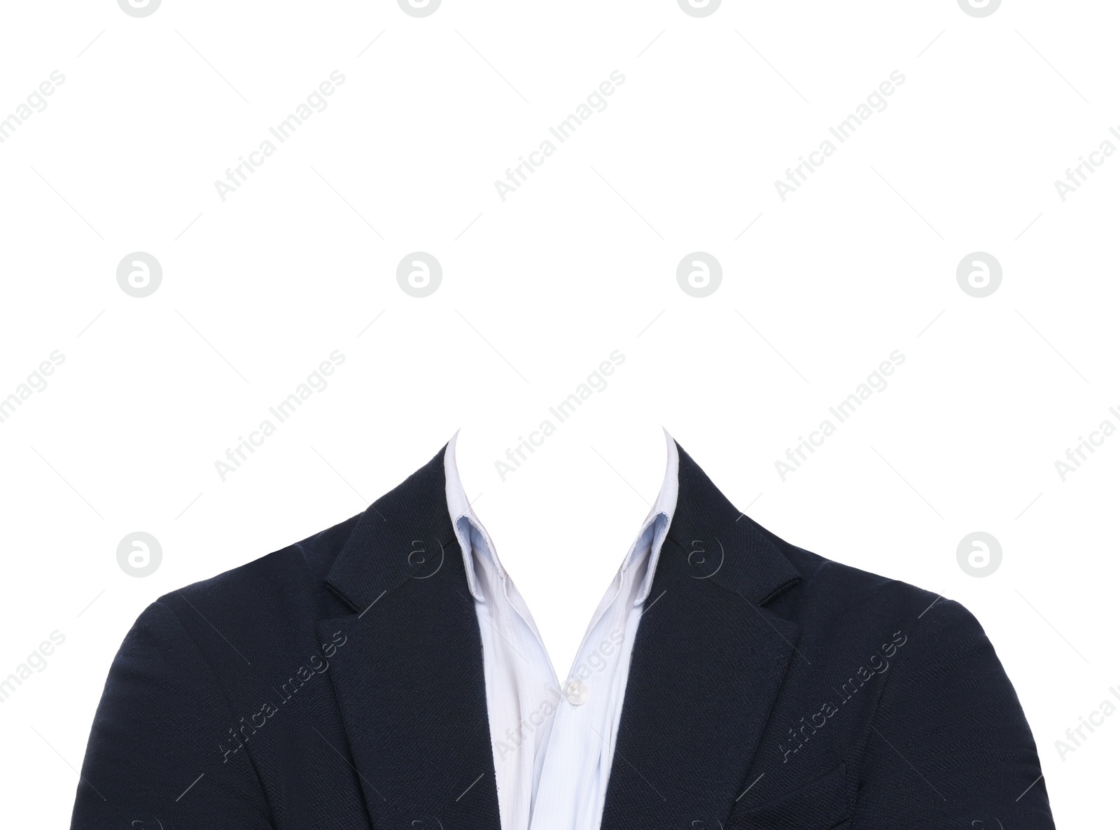 Image of Formal wear replacement template for passport photo or other documents. Jacket and shirt isolated on white