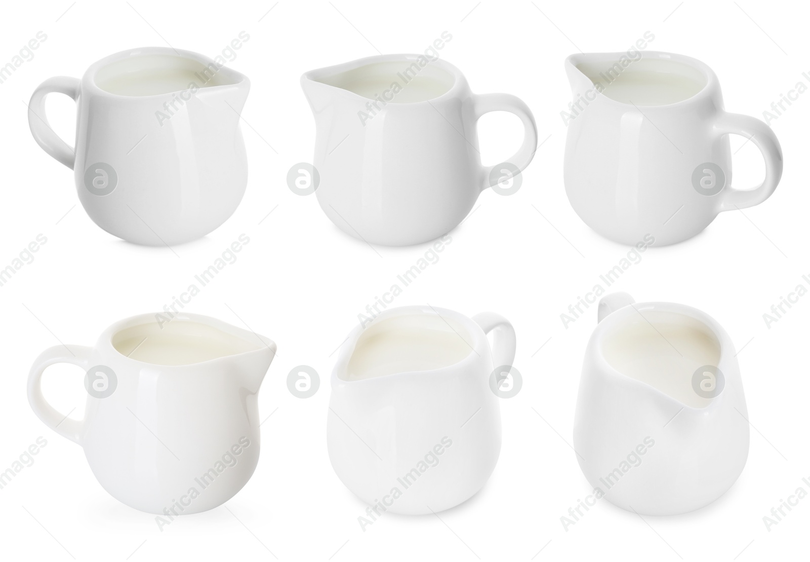 Image of Fresh milk in jug isolated on white, set