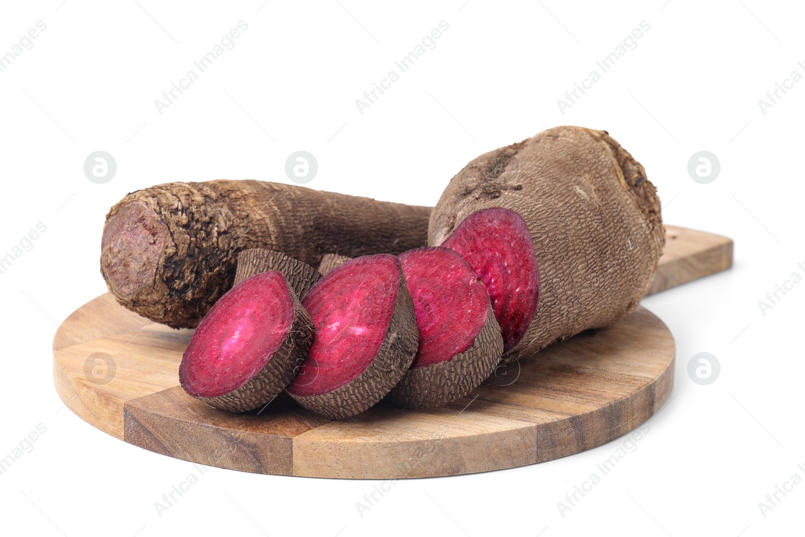 Photo of Whole and cut red beets isolated on white