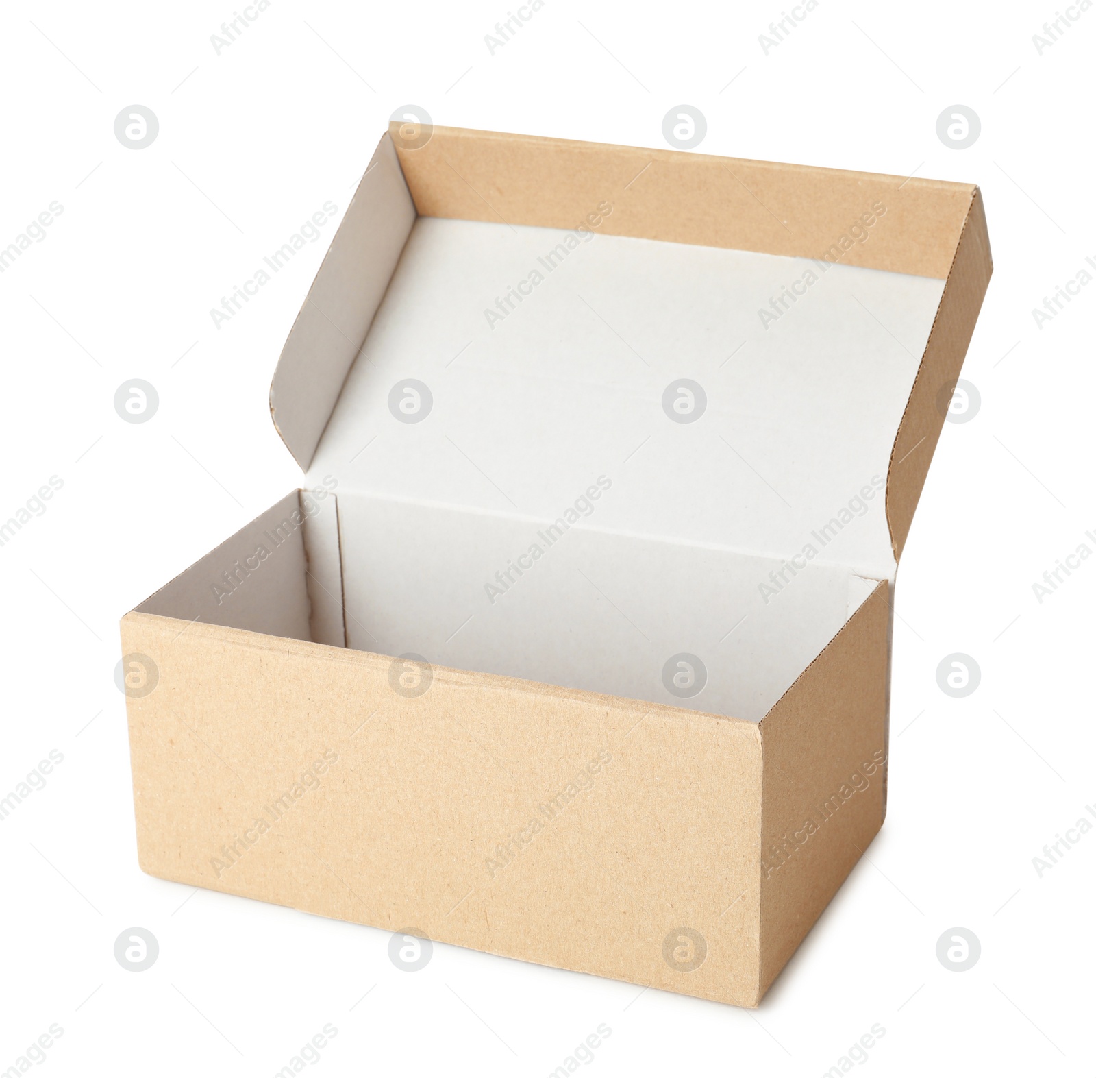 Photo of Empty open cardboard box isolated on white