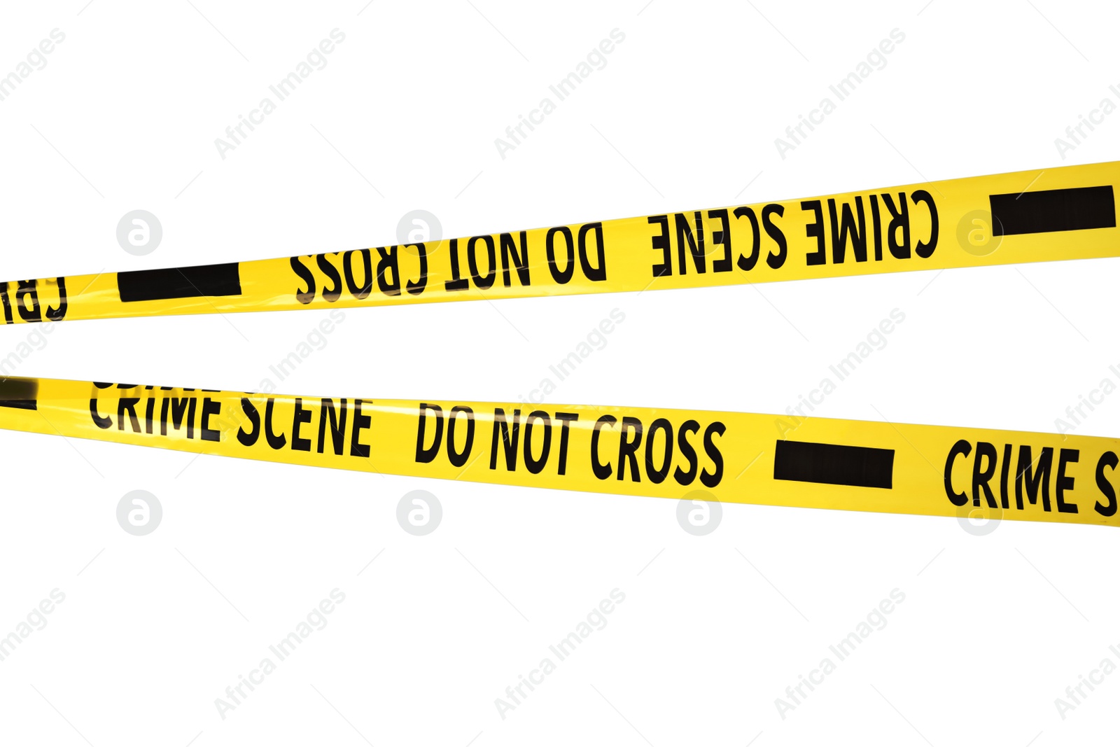 Photo of Yellow crime scene tapes isolated on white