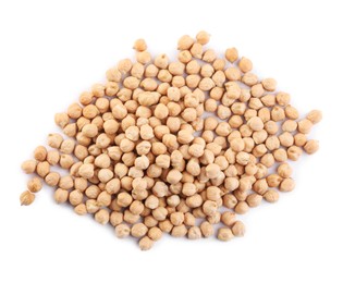 Photo of Pile of chickpeas on white background, top view. Natural food