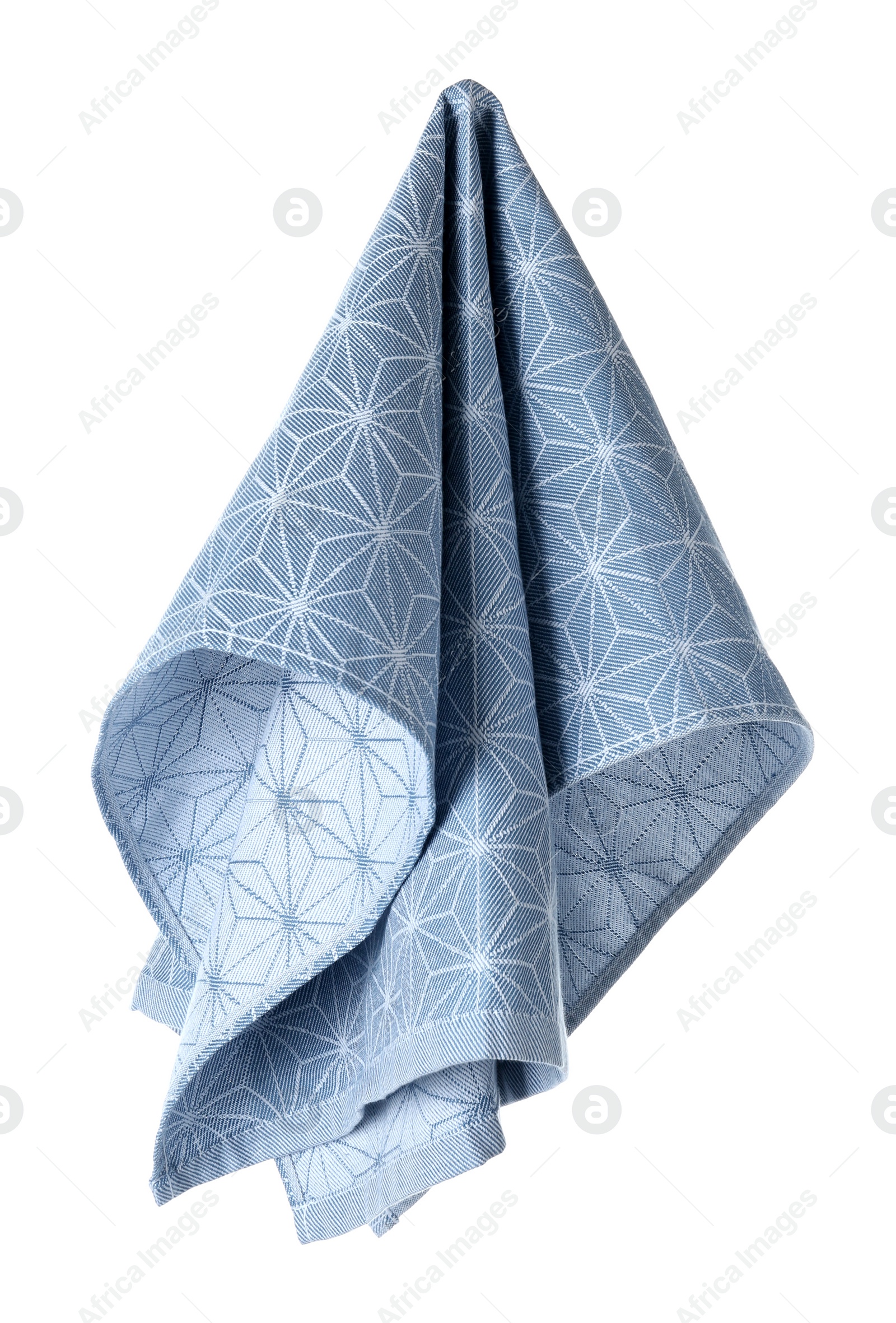 Photo of New blue napkin with pattern isolated on white