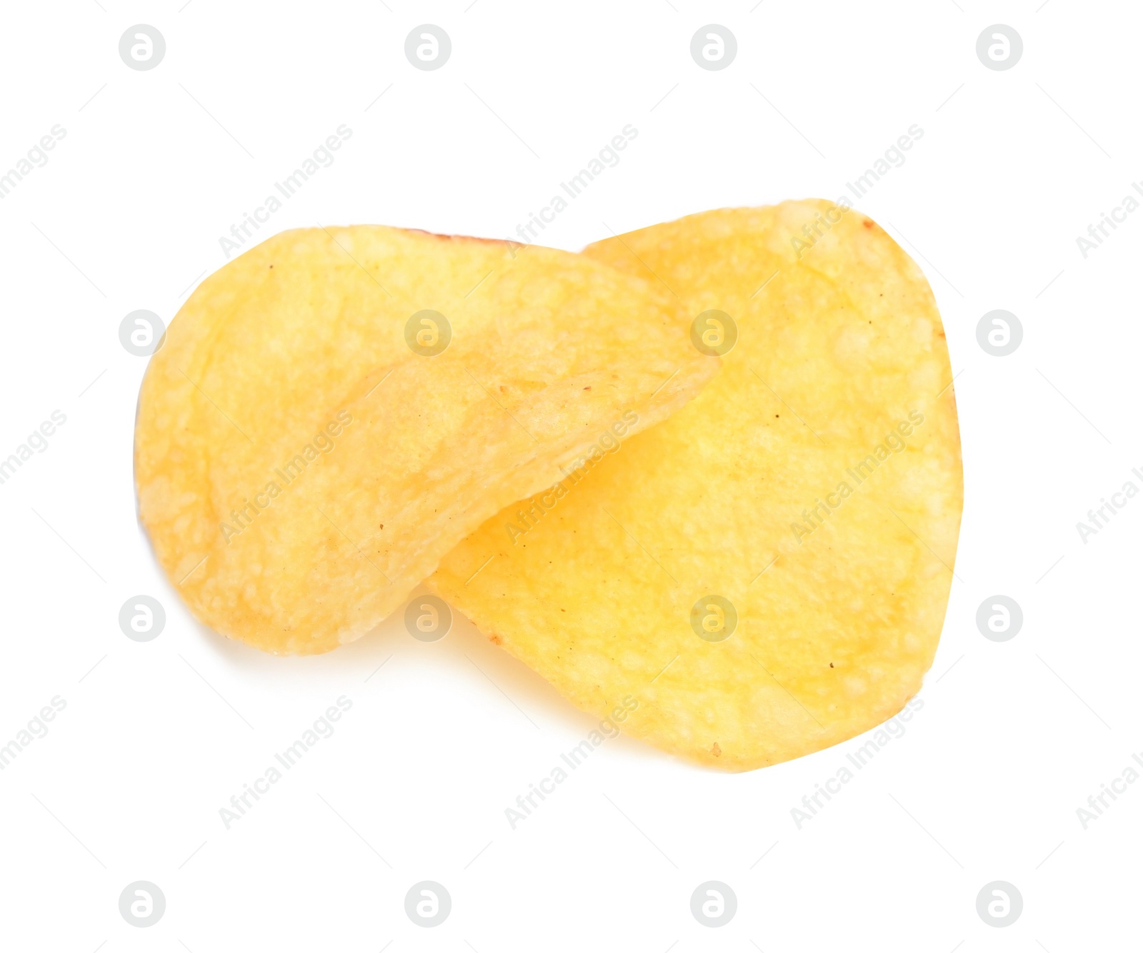 Photo of Tasty crispy potato chips on white background