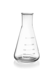 One empty laboratory flask isolated on white