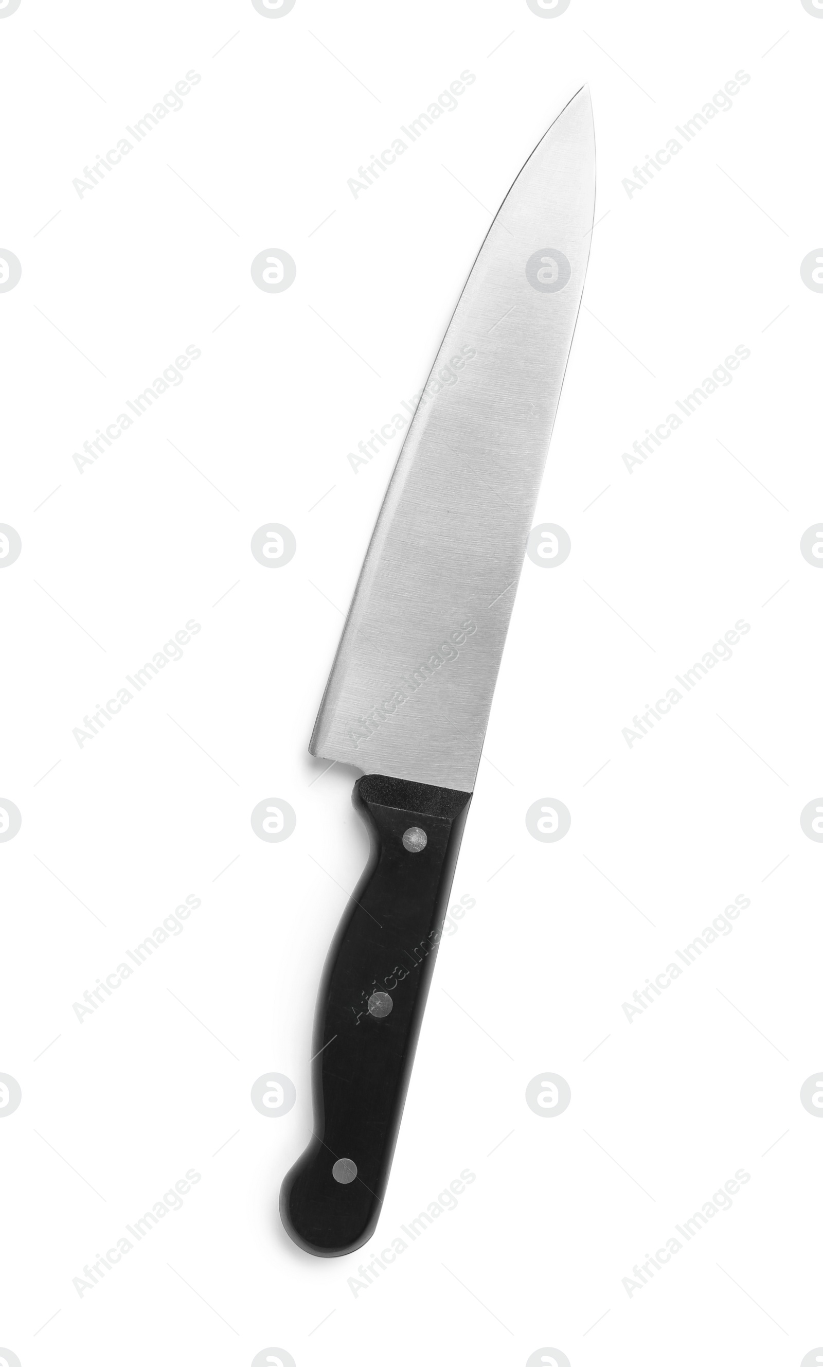 Photo of New clean chef's knife on white background