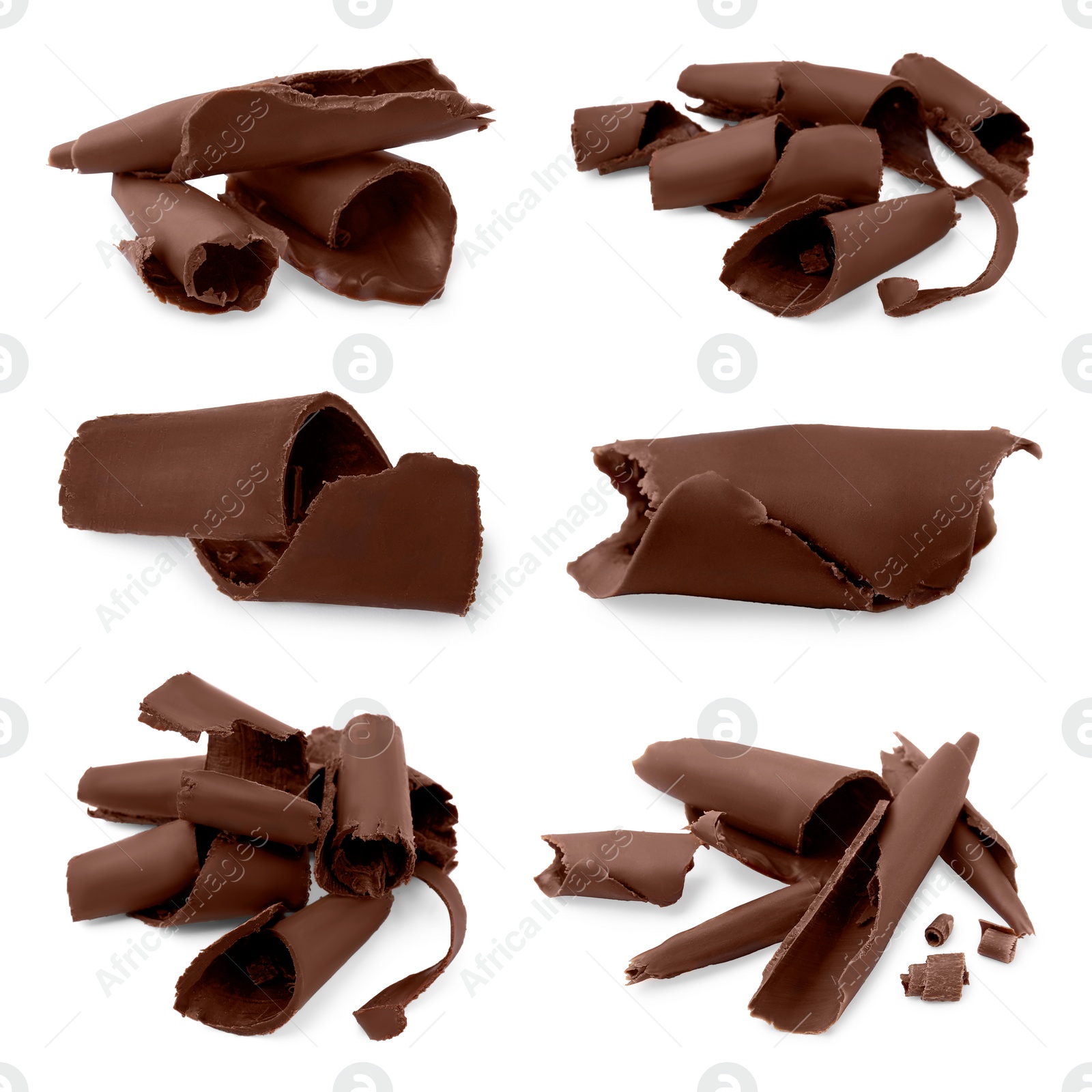 Image of Many chocolate curls isolated on white, collection