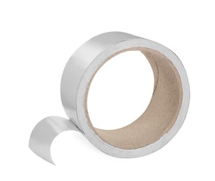 Roll of aluminum adhesive tape on white background