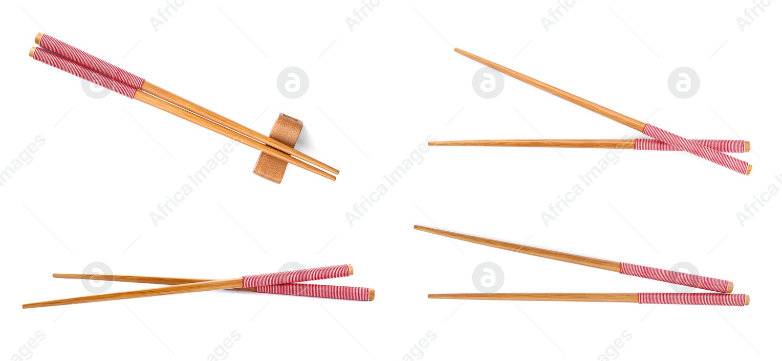 Image of Collage with wooden chopsticks isolated on white