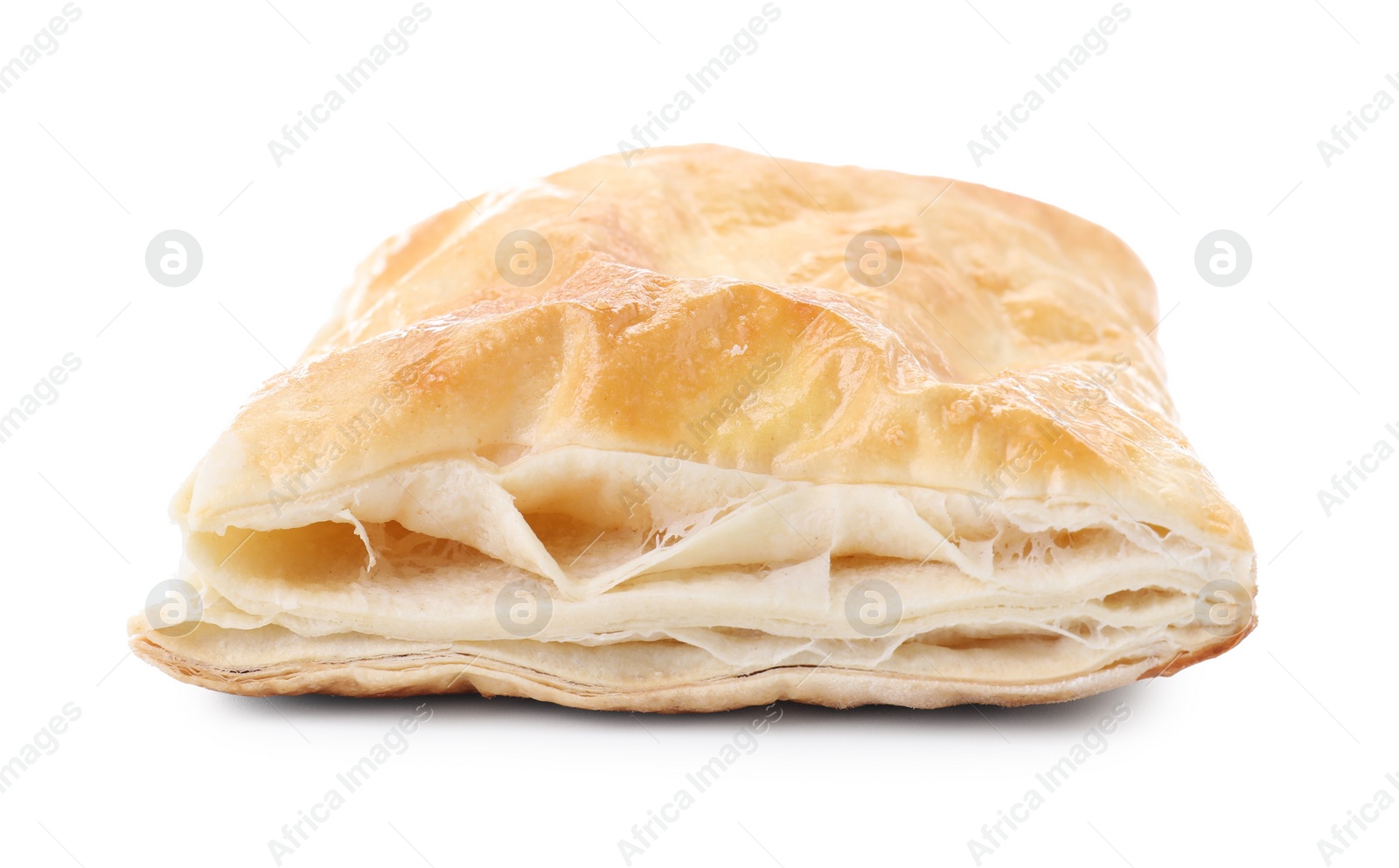 Photo of Puff pastry. One delicious fresh bun isolated on white