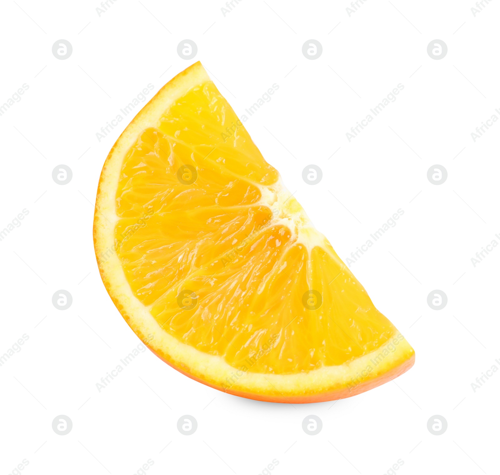 Photo of Citrus fruit. Slice of fresh orange isolated on white