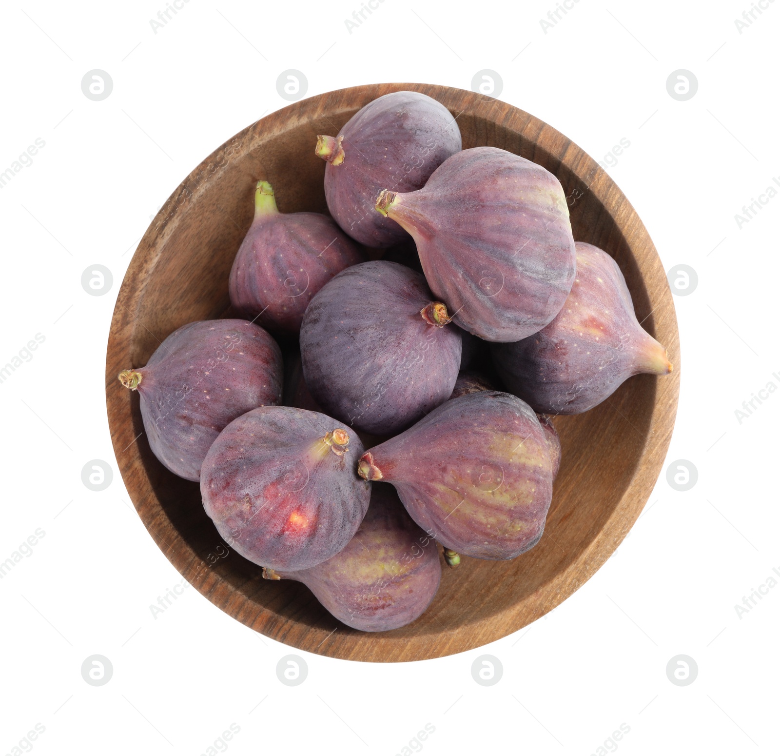 Photo of Whole tasty fresh figs isolated on white, top view