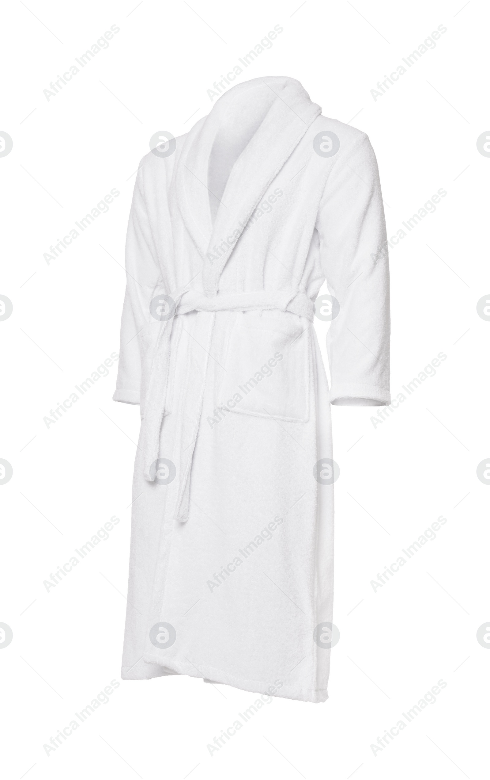 Image of Soft clean terry bathrobe isolated on white