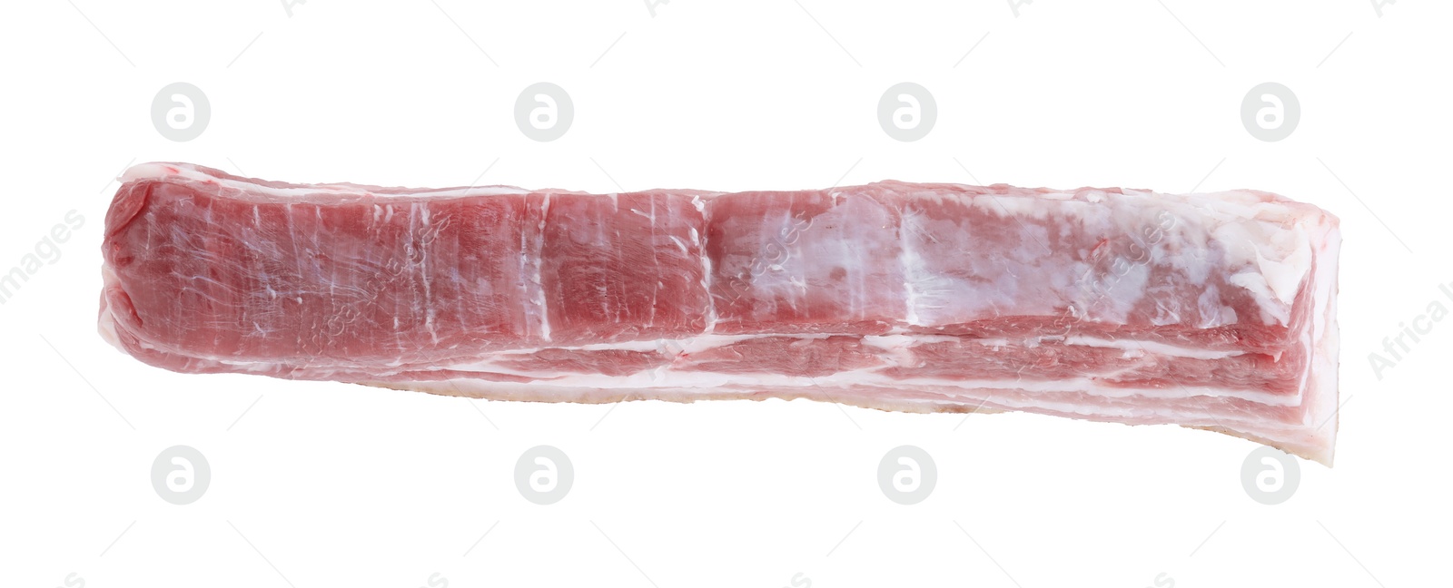 Photo of One piece of raw pork belly isolated on white, top view