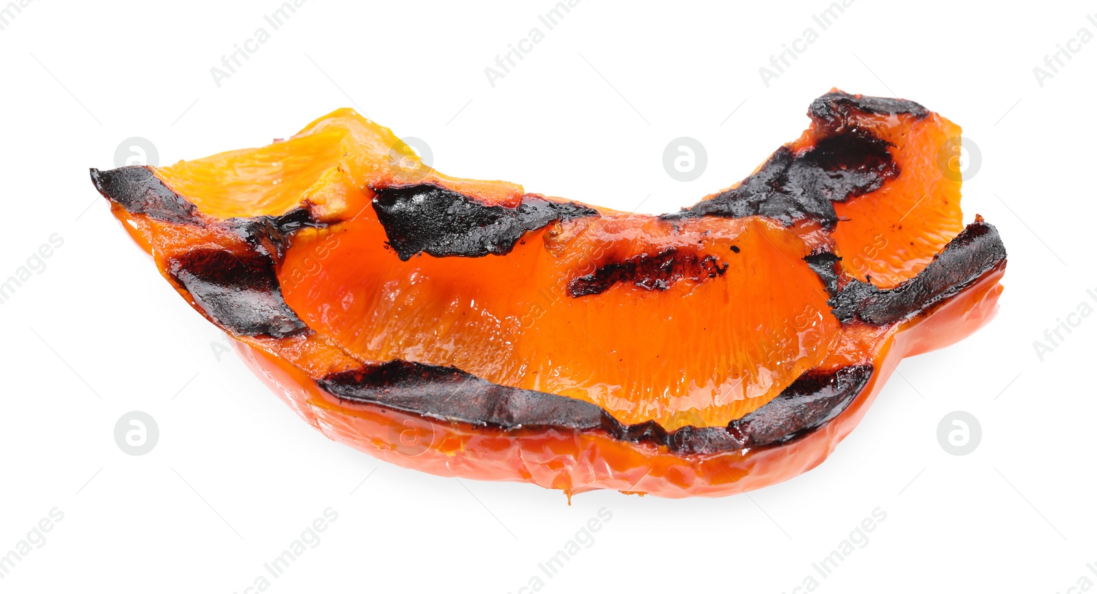 Photo of Slice of grilled orange pepper isolated on white