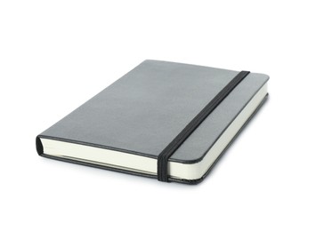 Closed notebook with blank black cover isolated on white