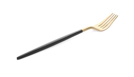 Elegant shiny golden fork isolated on white