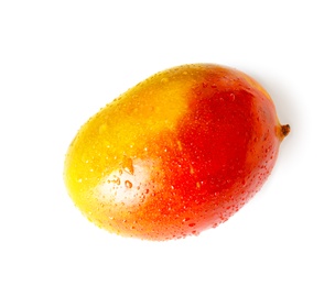 Delicious ripe mango on white background. Tropical fruit