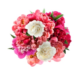 Image of Beautiful peony flower bouquet on white background