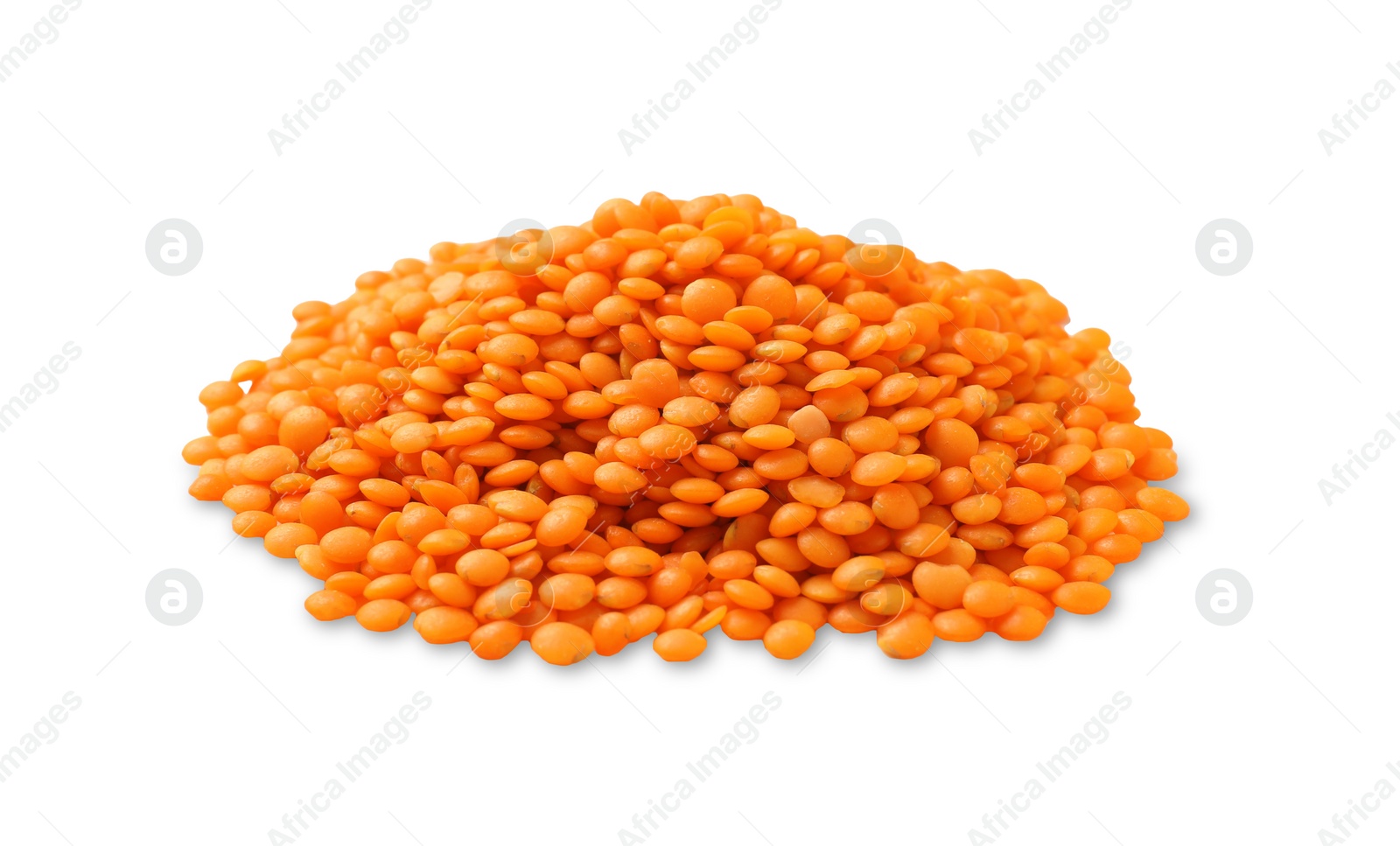 Photo of Pile of raw red lentils isolated on white