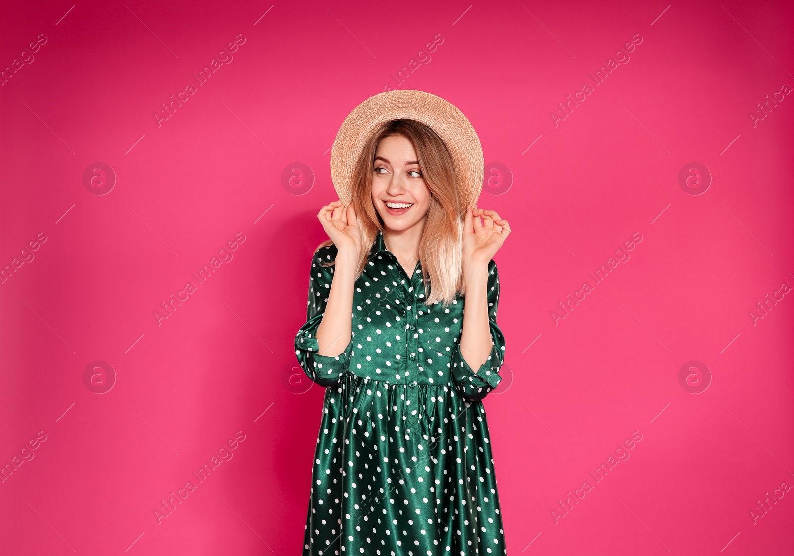 Photo of Portrait of pretty woman on color background